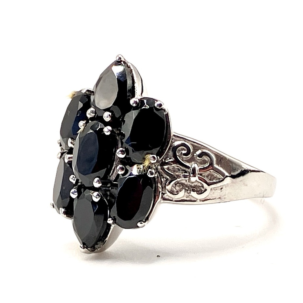 Black Spinel Multi Stone Cluster Ring in Stainless Steel